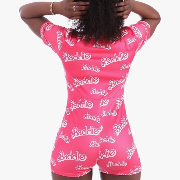 Baddie One Piece Romper Shorts Jumpsuit L Pink Stretchy Spandex *missing snap - Picture 2 of 8
